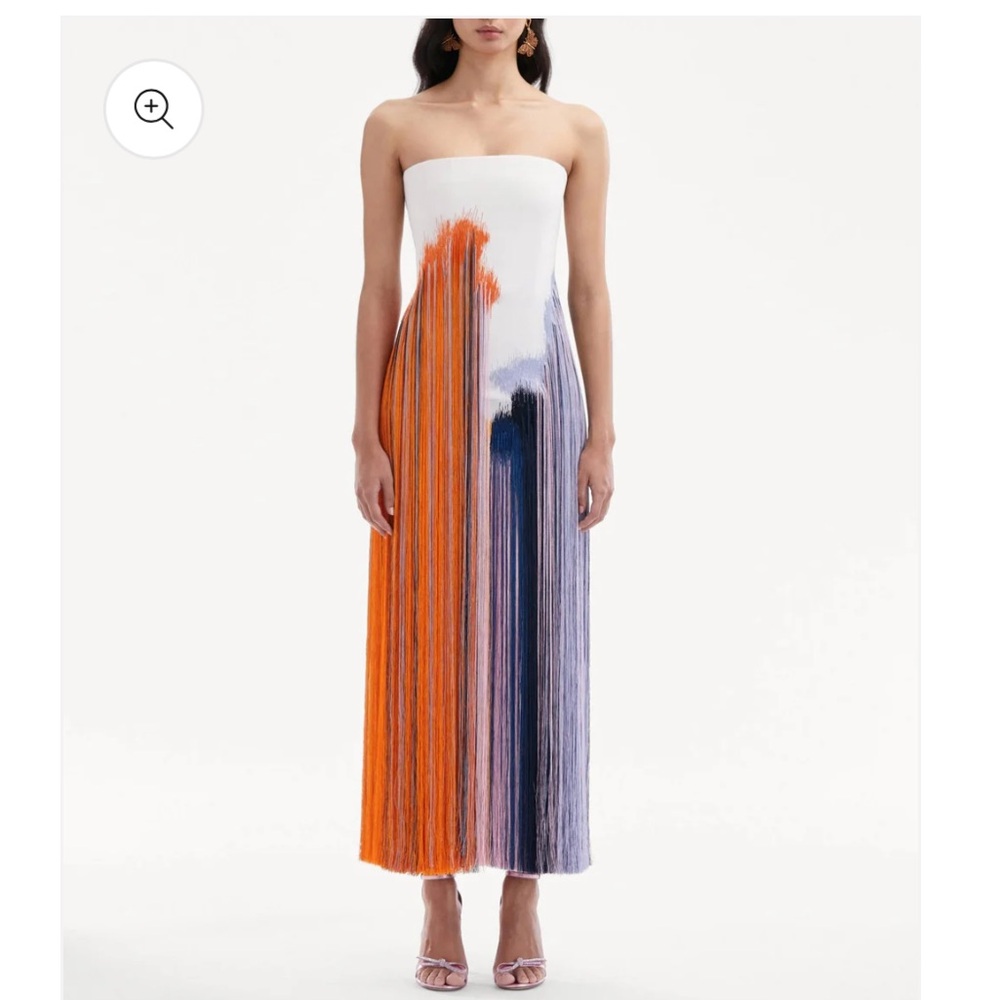 Orange and Purple Strapless Pleated Maxi Dress